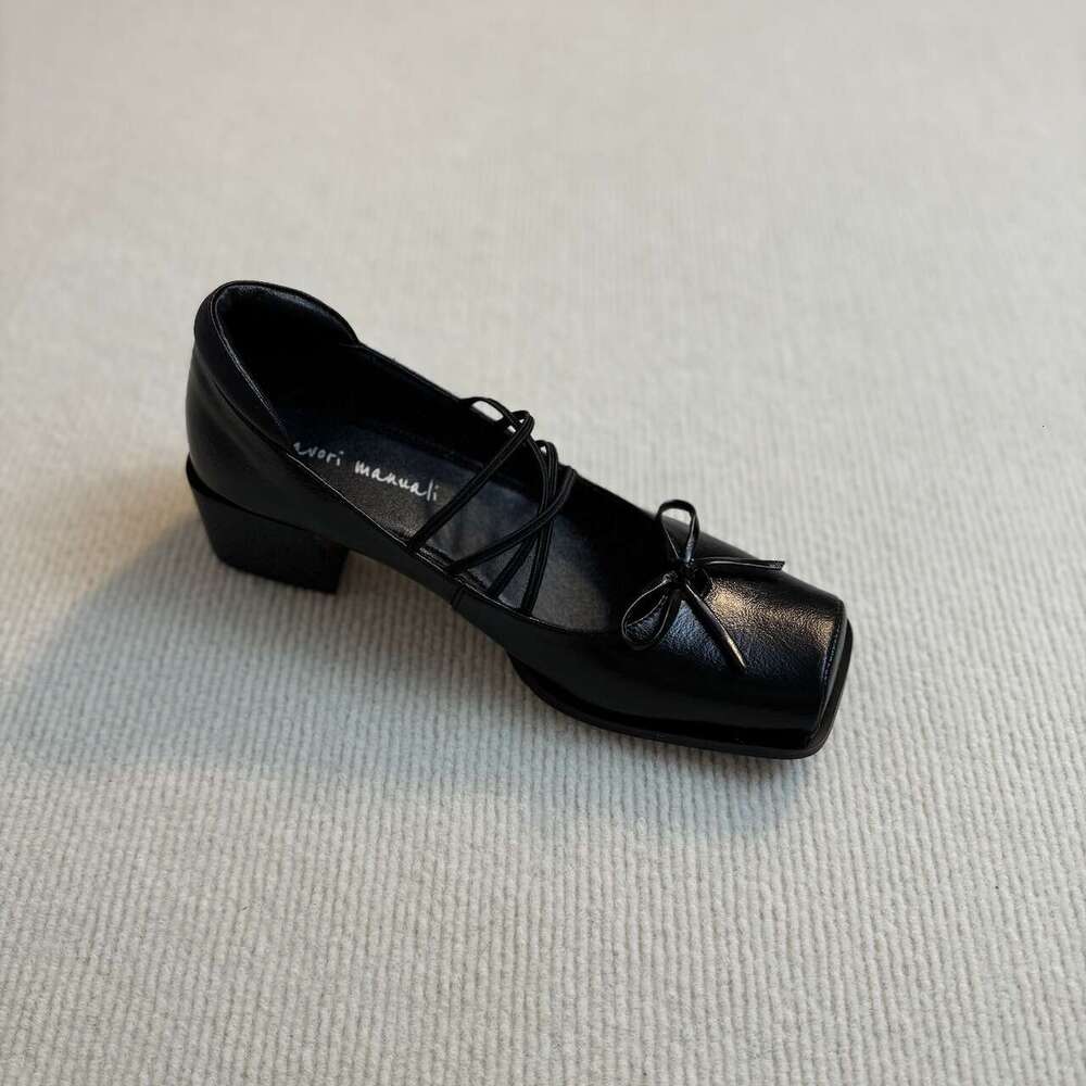 Sheepskin Version~ "Square Toe Ballet" Cross Lace Summer Soft Leather Retro Bow Mary Jane Shoes L260131