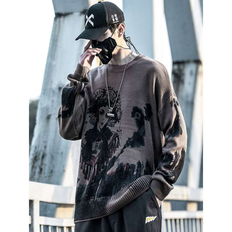 Xiaobin National Spring And Autumn New Men's Trendy Loose Handsome Outerwear Versatile Round Neck Knitted Sweater Trend Luanyun Luanyun