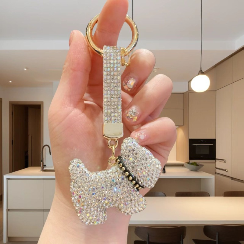 birthday gift Sparkling Keychain Rhinestone Crystal Dog Puppy Pendant Fashionable Car Keyring Bag Charm for Women Girls Gift