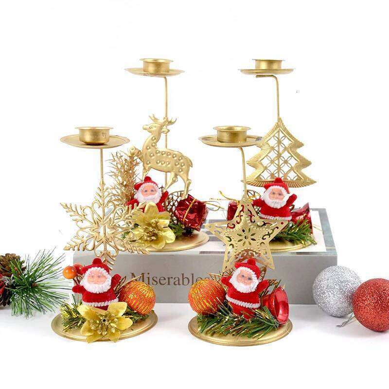 Wrought Iron Candlestick Santa Claus Snowflake Star Elk Christmas Tree Candle Holder Home Xmas New Year Table Ornament Y260131