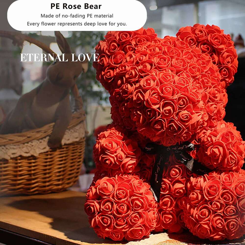 DIY 25 Cm Teddy RoseBear With Box Artificial PE Flower Bear Rose Valentine's Day For Girlfriend Women Wife Wedding Gifts Y260131