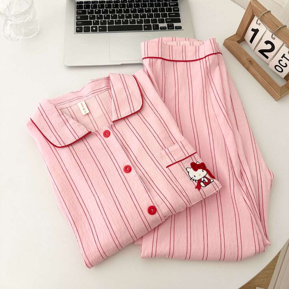 Cloud Cotton Pajamas Women, Spring And Autumn New Cute Striped Cartoon Long Sleeve Princess Style Homewear Set, Suitable For Outerwear