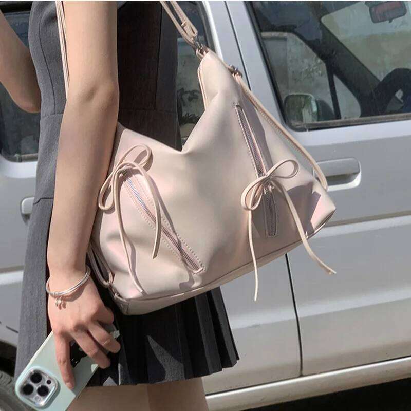 Silver Small Bow Pu Leather Shoulder Bags for Women 2026 Summer Designer Fashion Handbags and Purses Trend Crossbody Bag