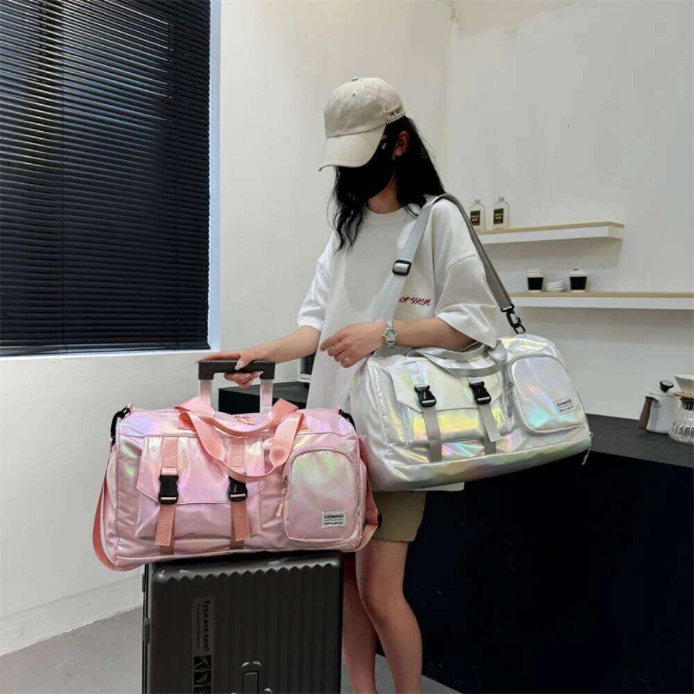 Holographic Glamour Duffel Bag - Spacious,Stylish Shoulder Tote with Shoe Compartment for Effortless Weekend Escapes Travel Bags