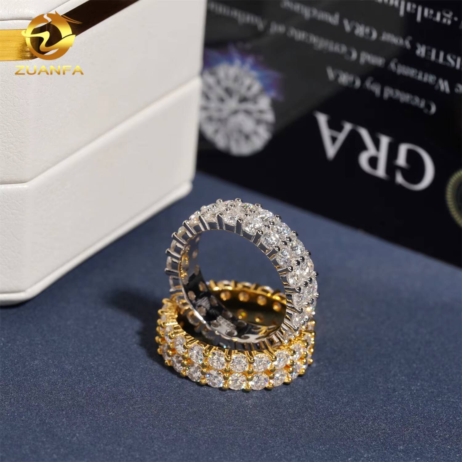 Hot Sale Round 30mm Two Rows Eternity Rings Moissanite Diamond 925 Silver Ring Iced Out Wedding Hip Hop Ring for Men Women