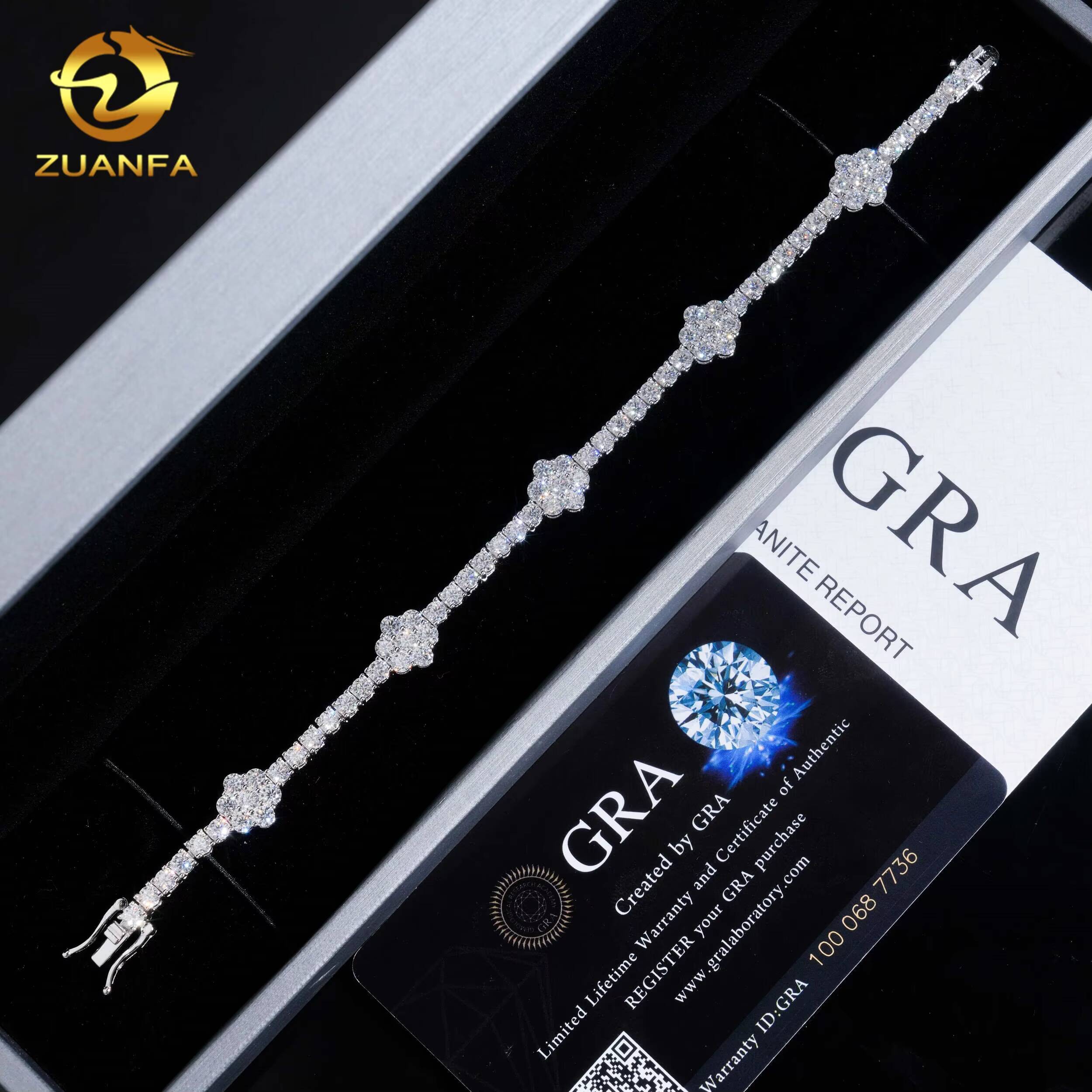 Iced Out 3mm Flower Tennis Bracelet 925 Silver Moissanite Diamond Tennis Fashion Tennis Bracelet Hip Hop Jewelry for Men Women