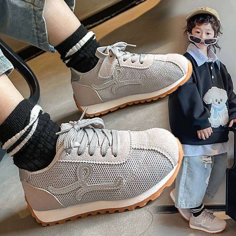 Children's Sneakers 3-18 Years Old Four Seasons Yellow Breathable Boys Girls Casual Gray Soft Non-slip Kids Running Shoes Y260128
