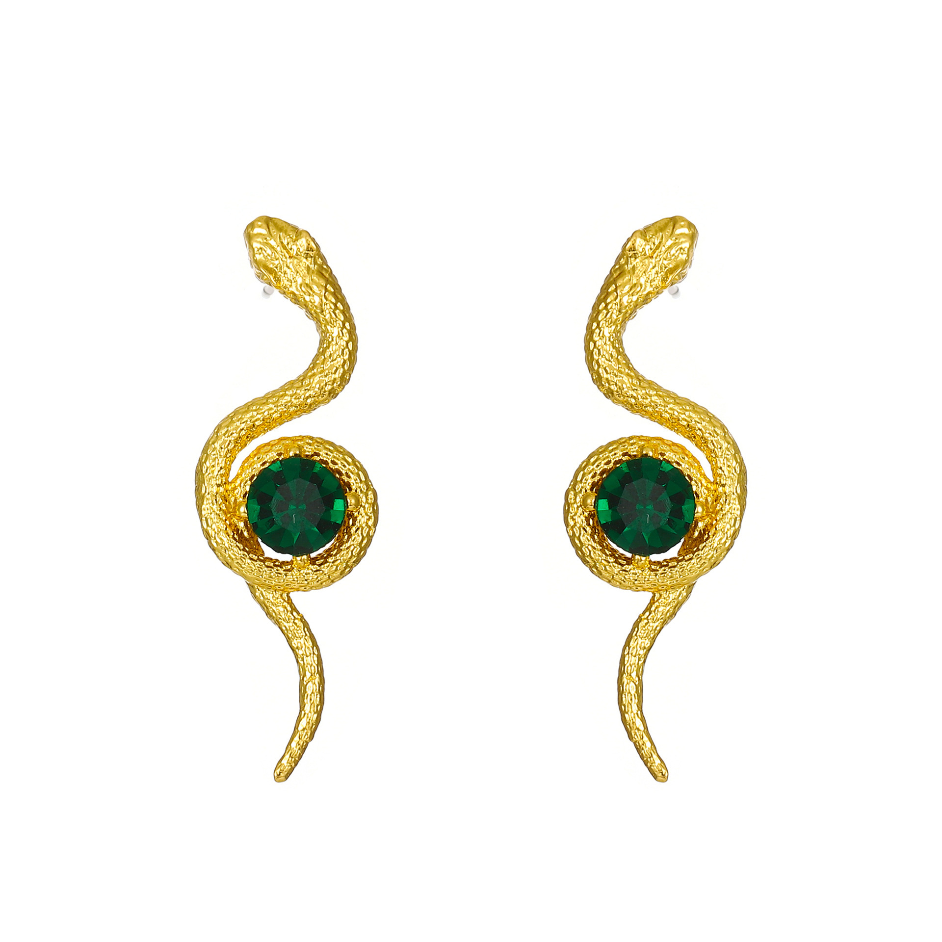 Elegant Dia-Studded for Women Fashion Emerald Wrapped Small Snake Stud Earrings Ins Trend