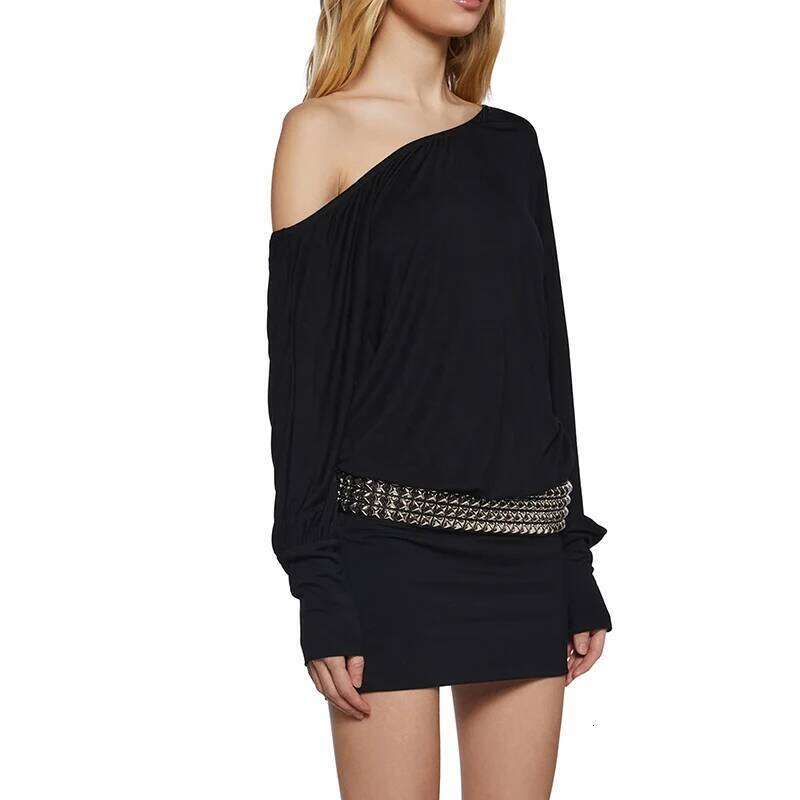 European and American backless sloping collar hanging solid color loose dress spicy girl office lady casual style Y2K XJ260131