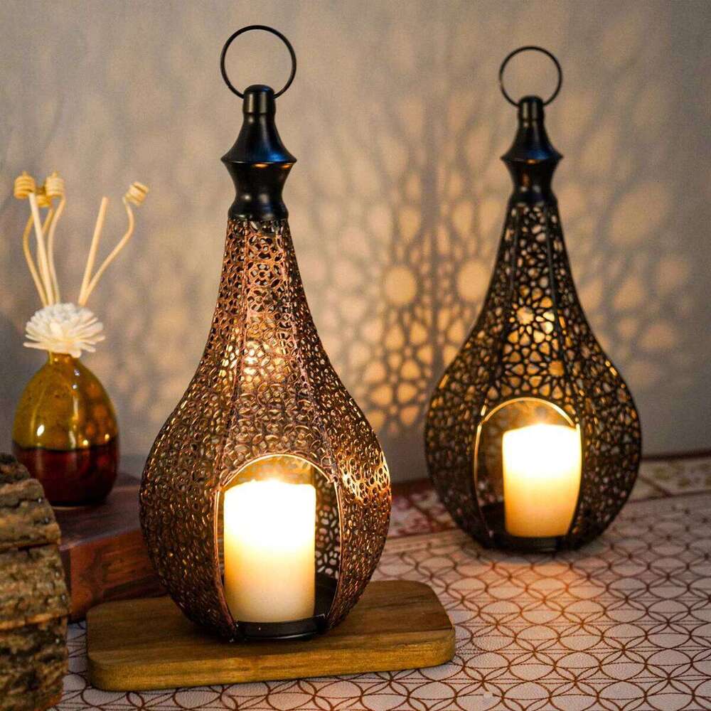 1pc metal lantern Morocco ornament vintage home candle holder decoration farmhouse style wrought iro Y260131