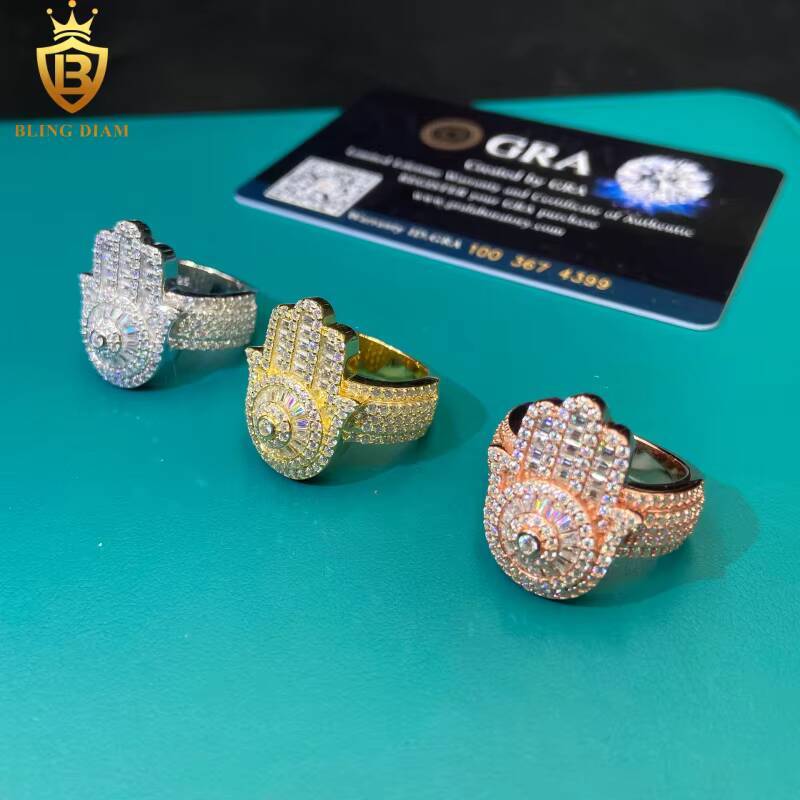 Hot Sale Hip Hop Style 925 Silver Rings Mens Iced Out Moissanite Jewelry High Quality Moissanite Diamond Rings Pass Diamond Test