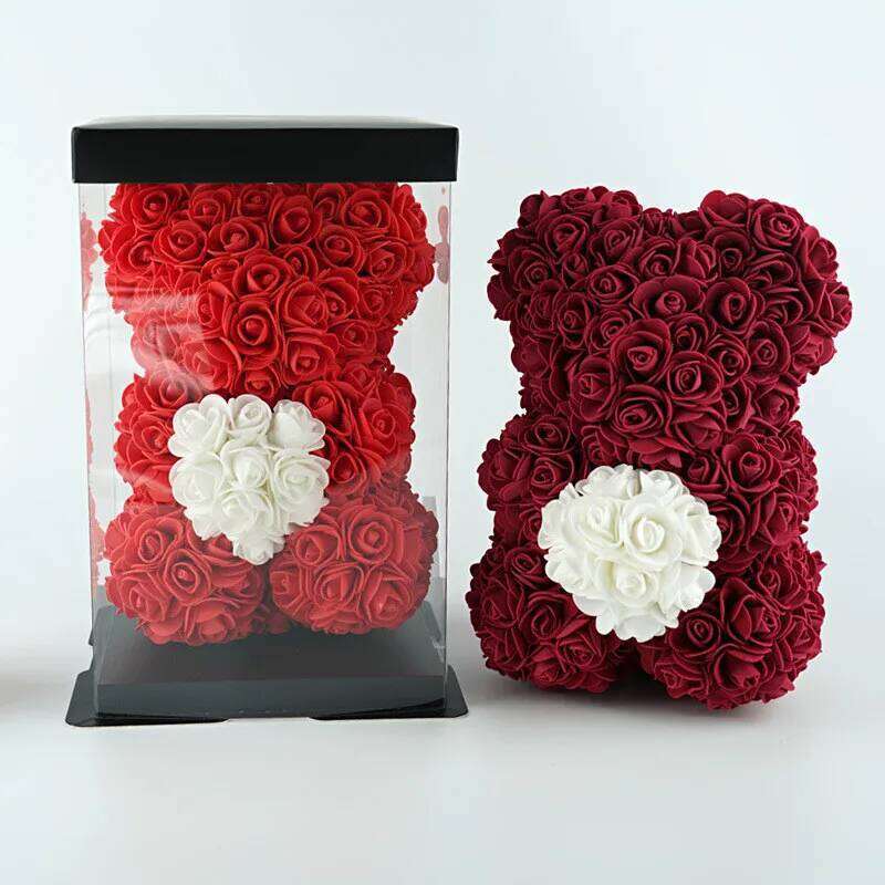 Customized Artificial Flowers Rose Bear Multicolor Plastic Foam Teddy Girlfriend Valentines Day Gift Birthday Party Decoration Y260131
