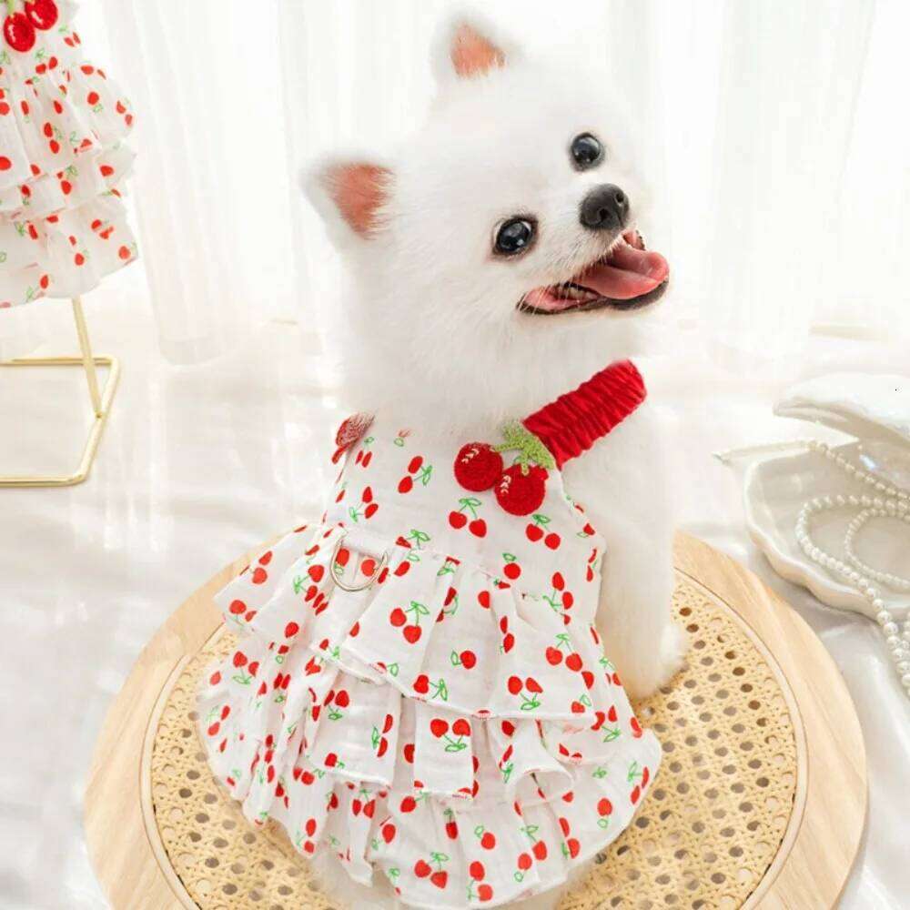 Cotton Cake Summer Breathable Cherry Pattern Cute Dress Pet Sling Big Dog Clothes Cat Skirt Chihuahua Princess Vest H260130