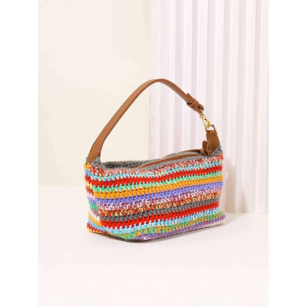 clutch bag, colorful striped woven Women's casual messenger Commuter large capacity shoulder bag