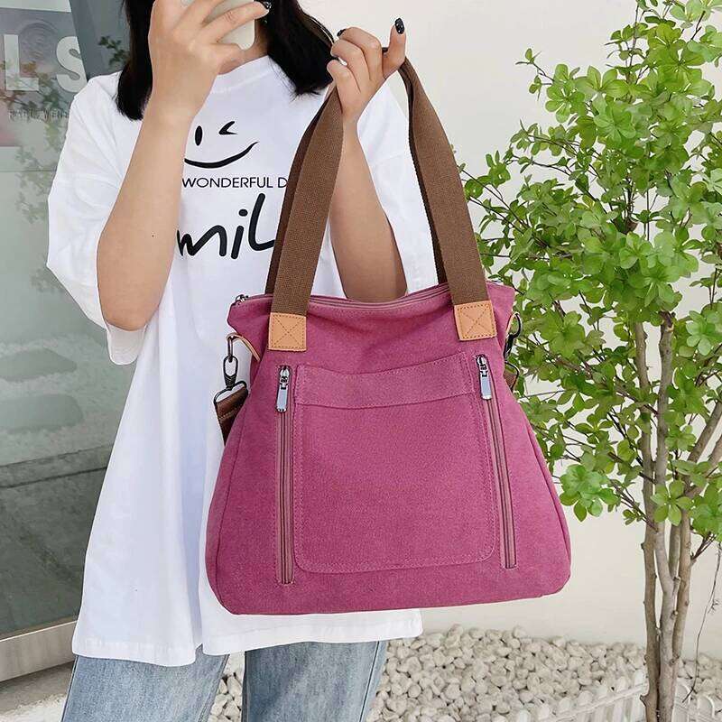 Cross-border large-capacity canvas women's casual cross-body Korean-style fashionable tote bag, simple handbag, new st