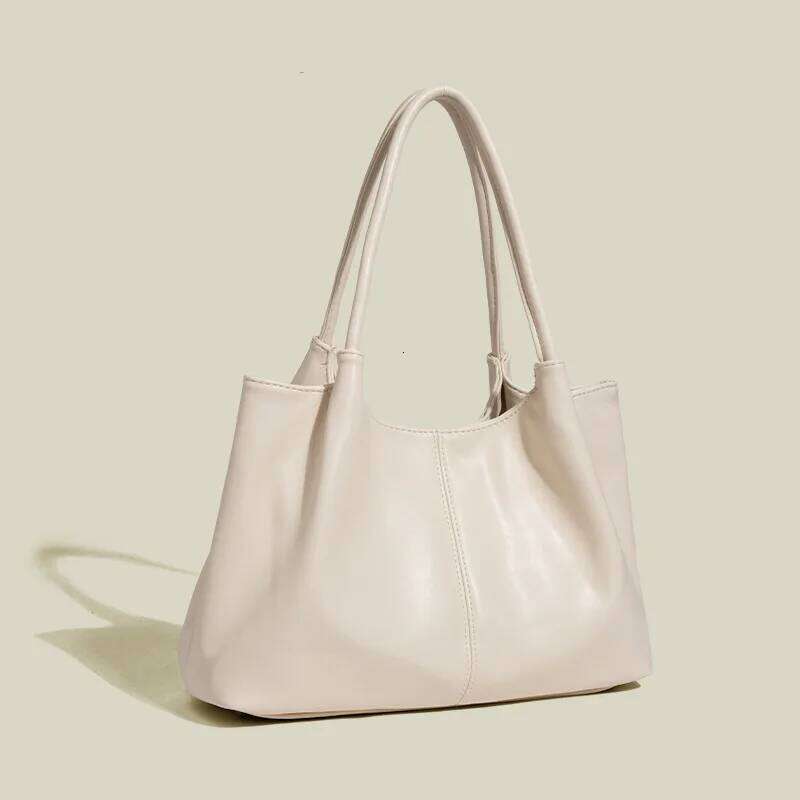 Simple White Shoulder 2026 Women's PU Leather Soft Underarm Tote School Large Capacity Bag Full Student Shopping Handbag