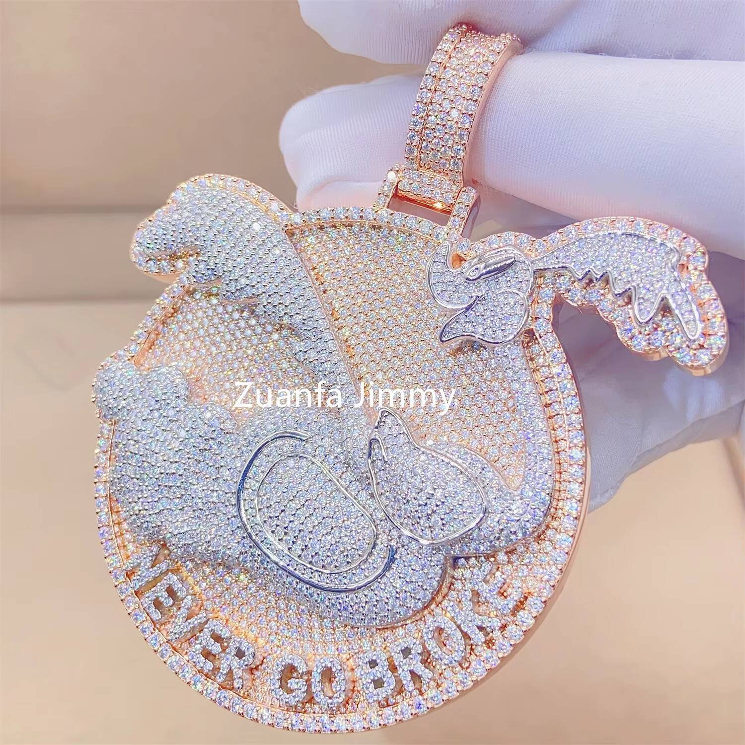 Customized Iced Out Jewelry Moissanite Diamonds Two Layered Hip Hop Jewelry 925 Silver Custom Pendant