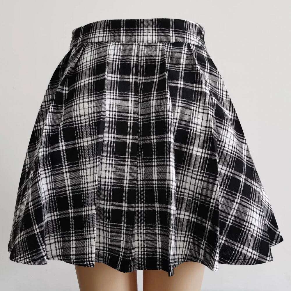 Goth Skirt New Female Women Mini Skirts Casual Basic Fashion All Match Plaid Vintage Irregular High Waist College Wind XJ260131