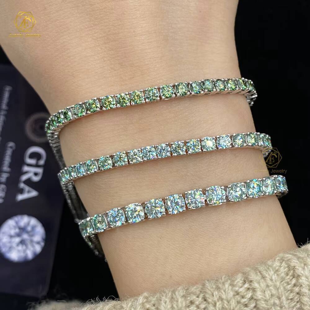 2026 New 3mm 4mm 2mm Color Black Blue Green Round Gra Vvs 925 Sterling Silver Diamond Moissanite Tennis Chain Bracelet for Women