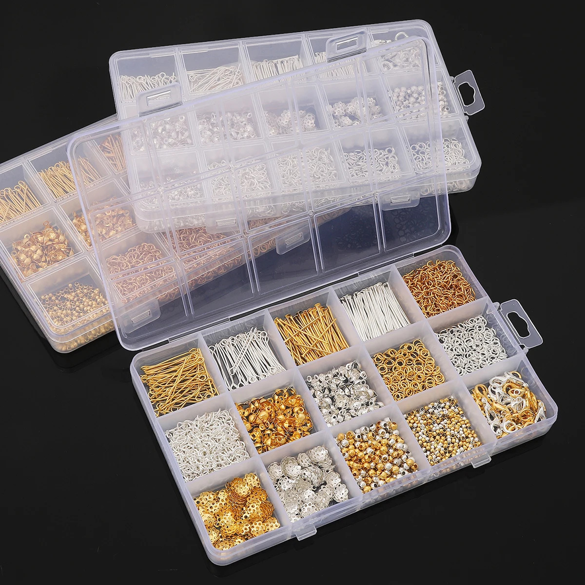 15 Grid Box DIY Metal Accessories Jewelry Making Material Set For Jewelry Making Bracelet Earrings Accessories About 1260pcs 260124
