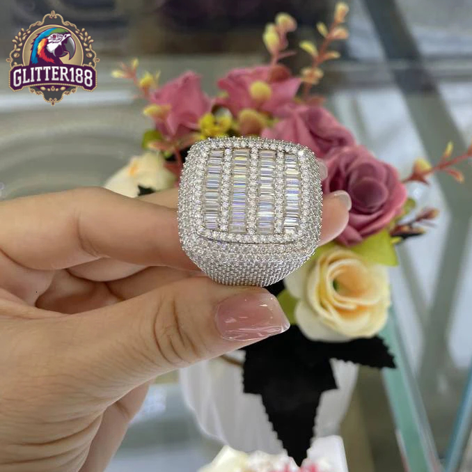 2026 Hiphop Men Women Fine Jewelry Iced Out Gold Plated 925 Sterling Silver VVS Moissanite Diamond Baguette Ring With GRA Certificate