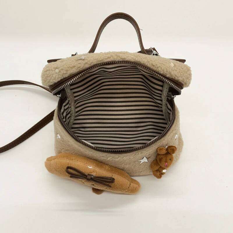 2025 Winter Faux Fur Plush Handbag Cute Bunny Croissant Pendant Star Decor Fluffy Tote Women Small Shoulder Crossbody Bag XJ260131