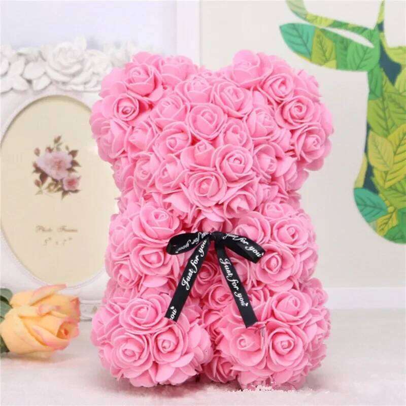 1pc 25cm Artificial Foam Flowers Rose Bear Romantic Creative Gifts For Valentines Mothers Day Anniversary Wedding Y260131