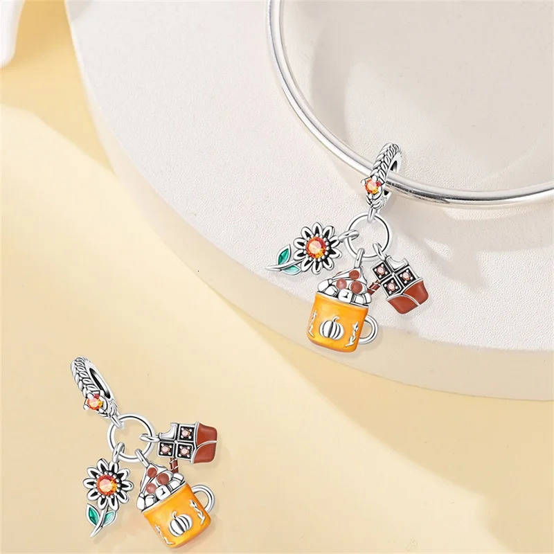925 Sterling Silver Golden Autumn Series Charms Beads Scarecrow Pumpkin Maple Leaf Charms For Women Fine DIY Jewelry 260124