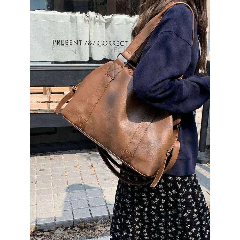 Fashion Tote Leather Women Large Capacity Simplicity Handbag Solid Vintage Shoulder Messenger Bag for Lady Shopper Bags