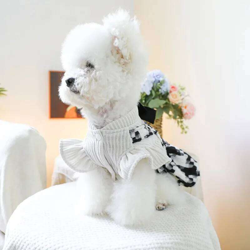 1PC pet clothing autumn winter thick black white bow princess skirt for small and medium-sized dogs H260129