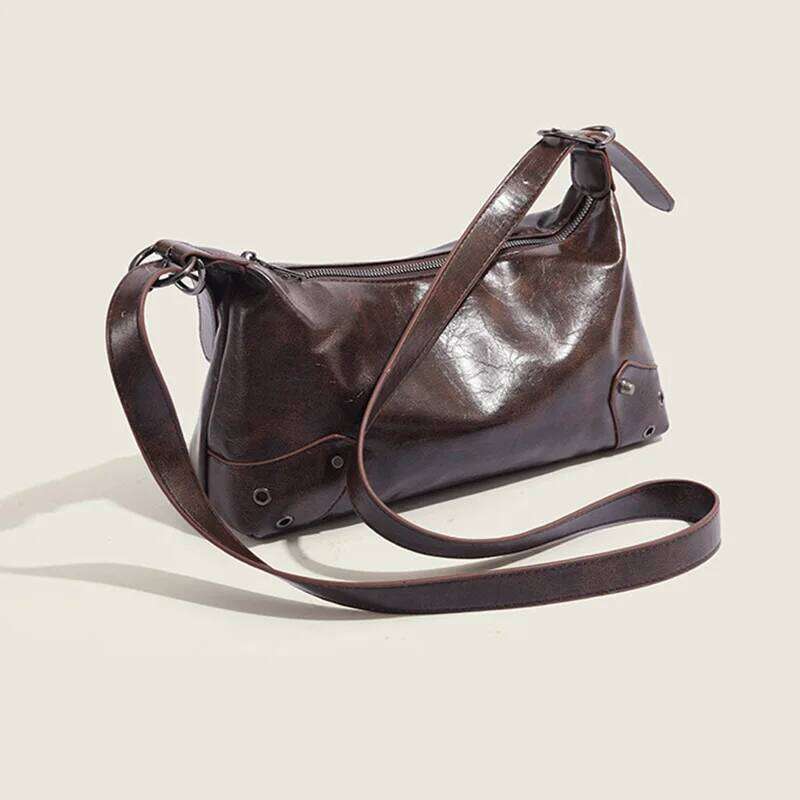 Women Metal Stud Handbag PU Vintage Casual Handbags Large Capacity Soft Leather Armpit Ladies Work Shoulder Bag