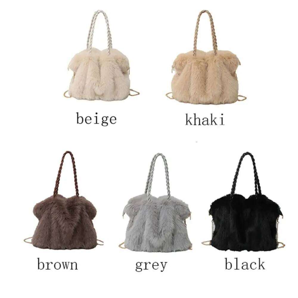 Women's Fashion Pleated Tote Bag Large Capacity Faux Fox Fur Commuting Bags Versatile High-end Fluffy Handbag XJ260131