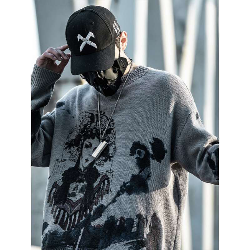 Xiaobin National Spring And Autumn New Men's Trendy Loose Handsome Outerwear Versatile Round Neck Knitted Sweater Trend Luanyun Luanyun