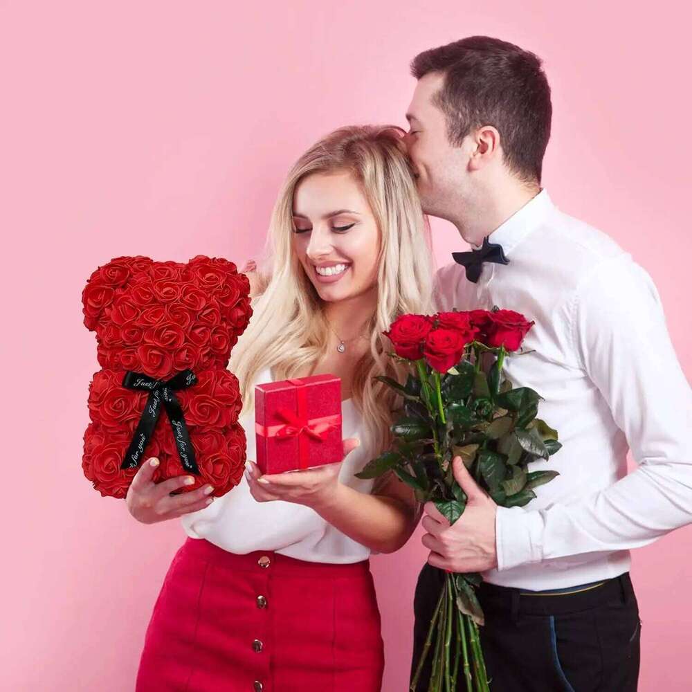 Cute Bear Rose Flower with Light Christmas Valentines Mothers Day Birthday Anniversary Gifts for Women Mom Wife Girlfriend Y260131