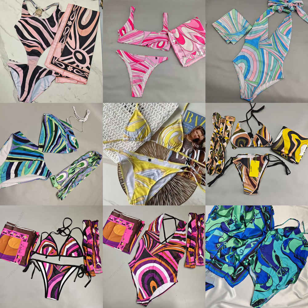 Designer Rainbow Bikinis Swimwear Scarf Headband Brand Women Swim Cover Skirt Sarong Luxury Cup Up Swimsuit Summer Beach Vacation Outfit Resort Wear Halter VestAA