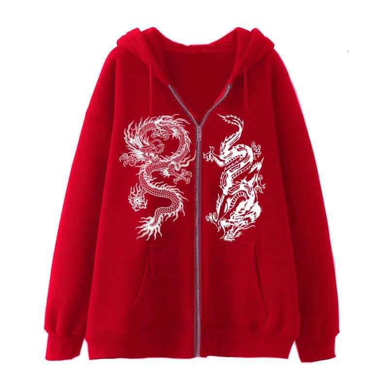 New Dragon Pattern TIKI Zipper Hoodie For Women Men European And American Street Fashion Trendy Loose Fit Luanyun Luanyun