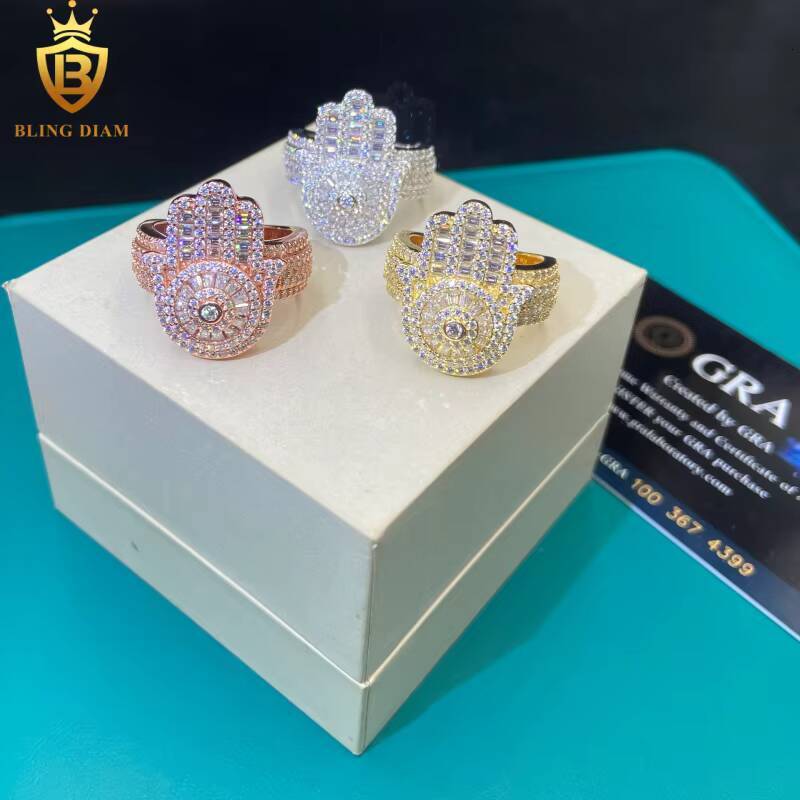 Hot Sale Hip Hop Style 925 Silver Rings Mens Iced Out Moissanite Jewelry High Quality Moissanite Diamond Rings Pass Diamond Test