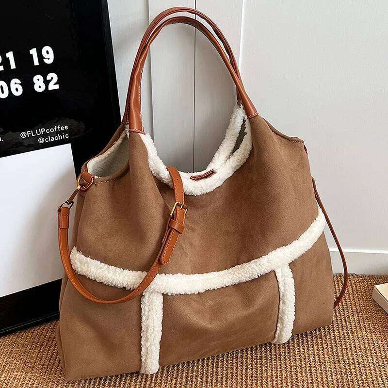 Fashion Large Capacity Winter Tote High Class Matte Women Handbag Suede Lamb Wool Patchwork Shoulder Crossbody Bag XJ260131