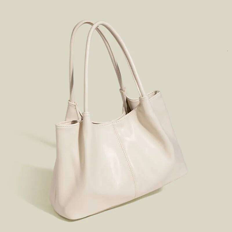 Simple White Shoulder 2026 Women's PU Leather Soft Underarm Tote School Large Capacity Bag Full Student Shopping Handbag