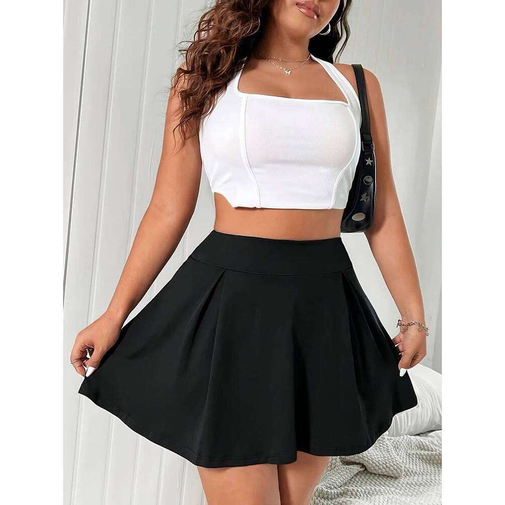 New Elegant Solid Pleated Plus Size Women's Black Slim A-Line Short Party All Match Mini Skirt Female Clothing Y2k XJ260131