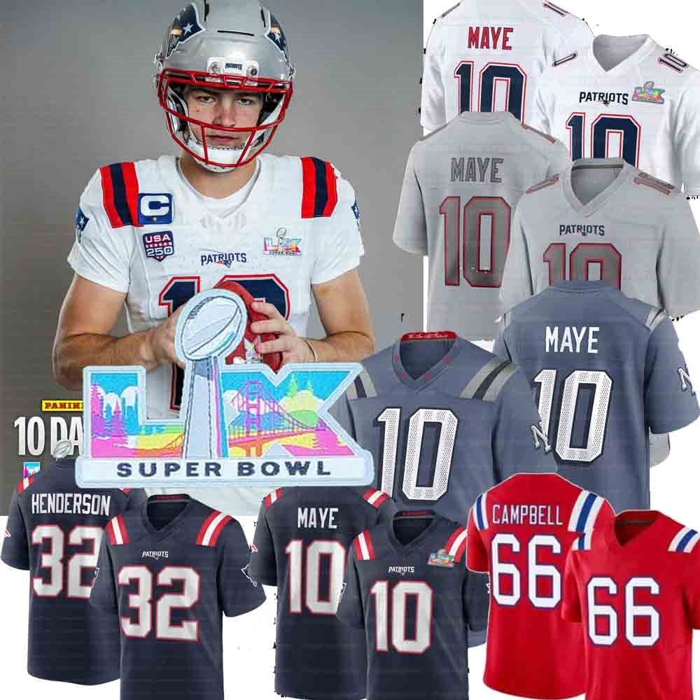 10 Drake Maye patriot 2026 Super Bowl Football Jerseys Gonzalez TreVeyon Henderson Campbell Vrabel Stefon Diggs