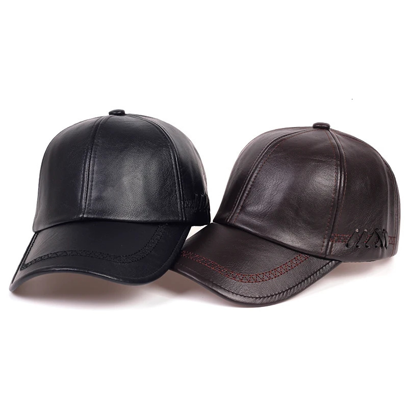 Fashion Solid Winter Leather Baseball Cap Men Autumn Warm Black Bone Masculino Mens hats and Hats gorras 260120