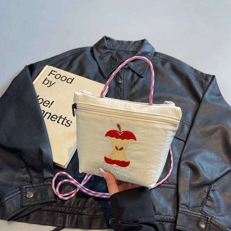 Women's Apple Embroidery Casual Shoulder Bag 2025 New for Going Out Japanese Style Fashion Trendy Crossbody Cloth Ba
