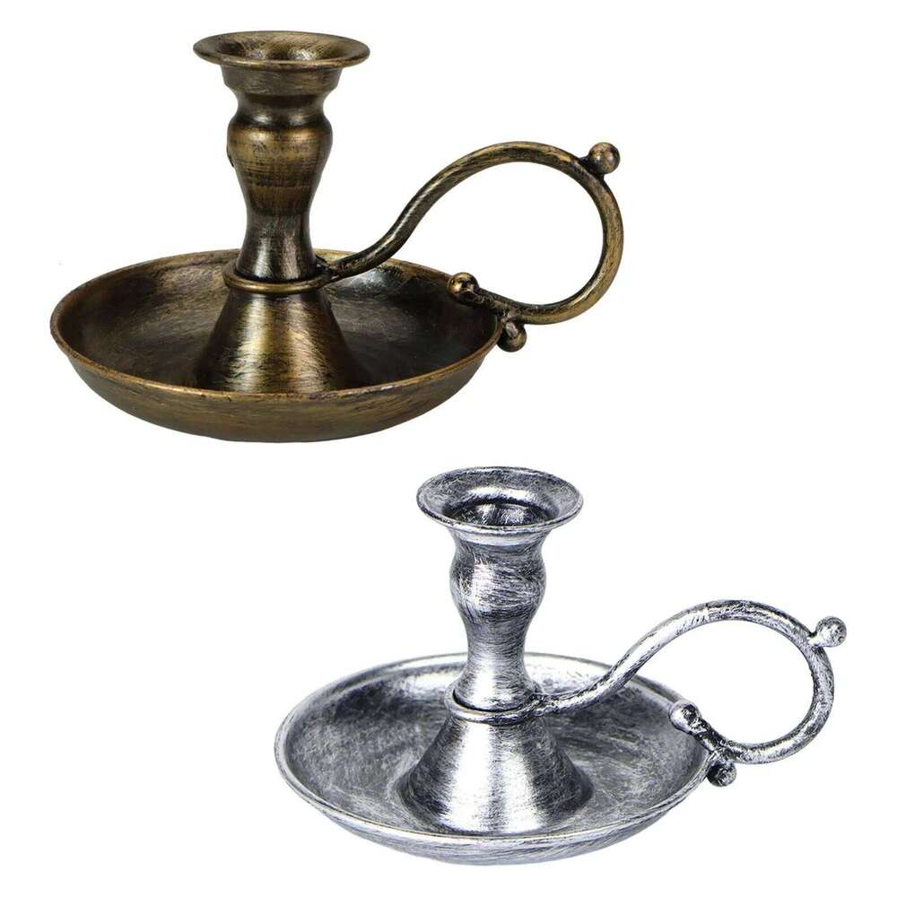 Retro Handheld Holder, Table Candlelight Stand Desk Romantic Candelabra Metal Candlestick for Anniversary Holiday Y260131