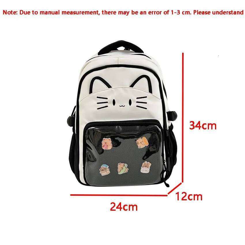 Y2K Cute Cat Ita Backpacks Large Capacity Knapsack Casual Girl Transparent DIY Display Rucksack Cartoon Trendy Travel Schoolbags