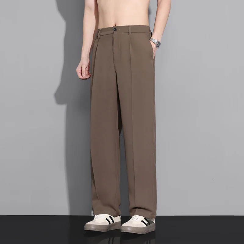 Beige Suit Pants Men Loose Fit Fashion Social Mens Wide leg Dress Korean Casual Straight Office Formal Trousers 260120