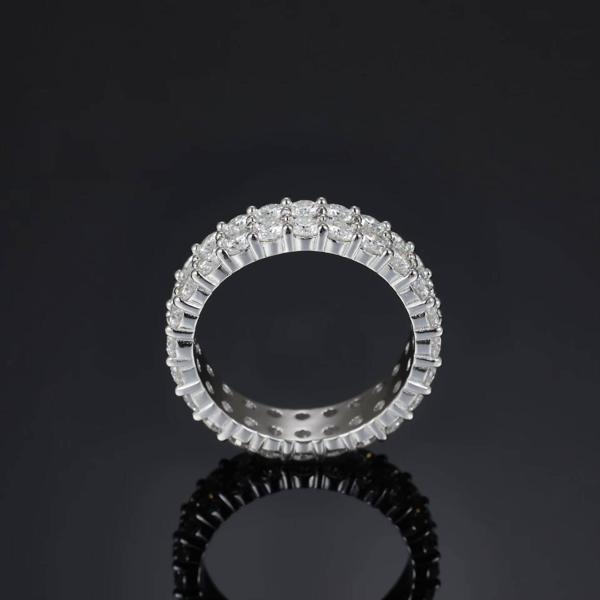 High End Round Cut VVS GRA Moissanite Eternity Band Rings Brass White gold Plated Double Row Finger Jewelry for Women