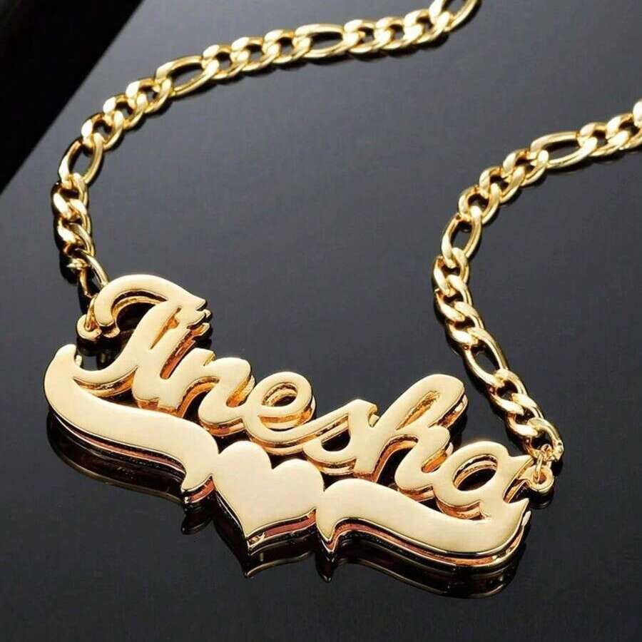 Personalized Two-tone Electroplated Nameplate European and American Stainless Steel Custom Necklace Heart Double-layer Lettering
