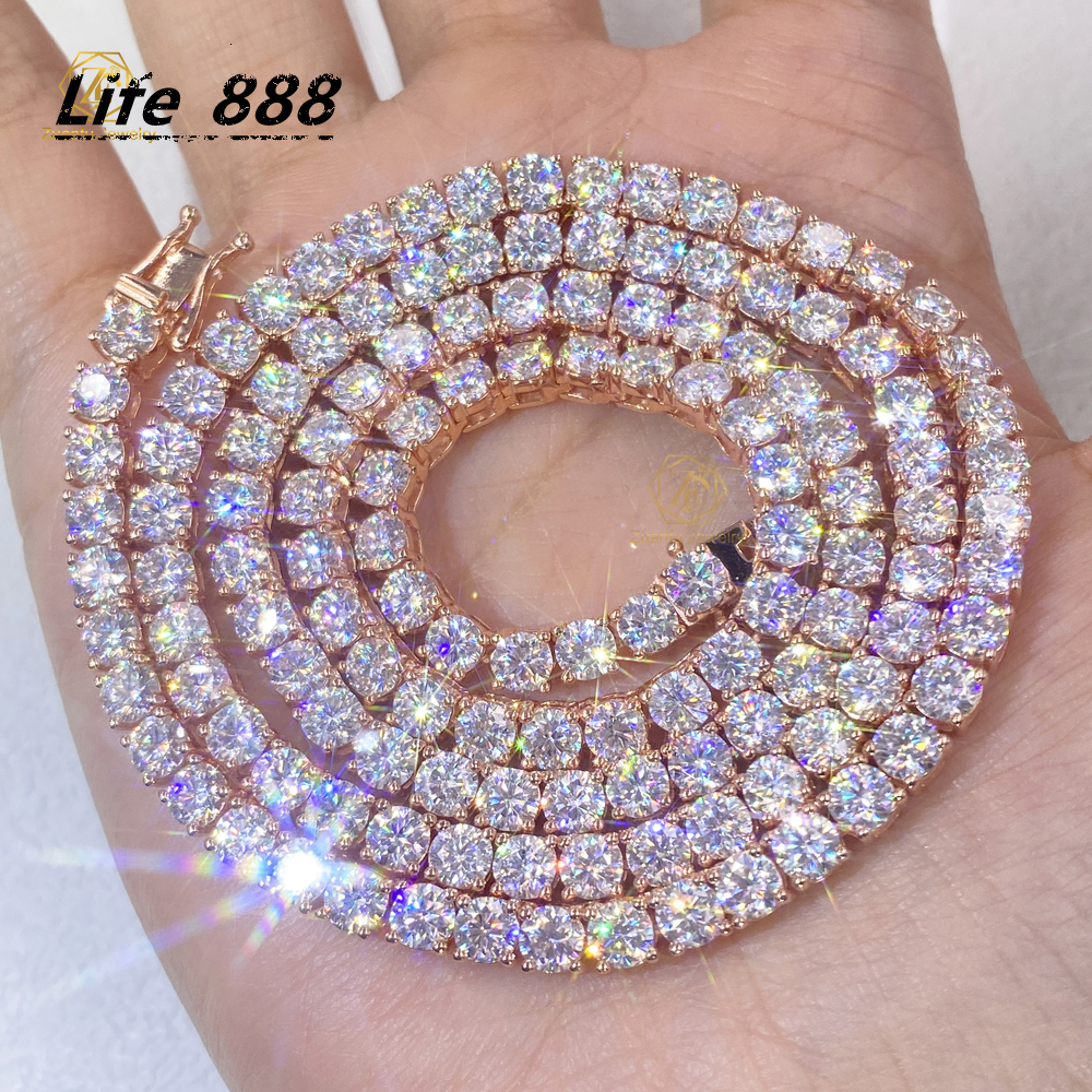 925 Sterling Sliver Moissanite Tennis Chain 2mm 3mm 4mm 5mm 6mm 65mm Pass Diamond Test Hip Hop Moissanite Chain Bracelet