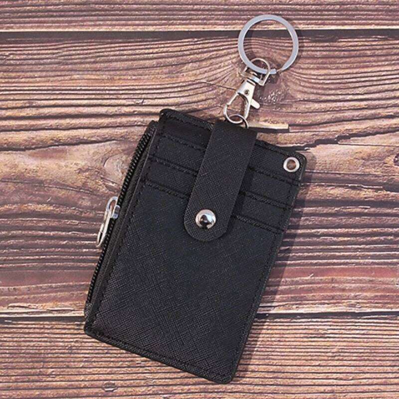Portable Coin Purse Wallet Keychain Office Work Business ID Card Credit Badge Holder Bus Cards Cover Zipper Pocket PU Leather